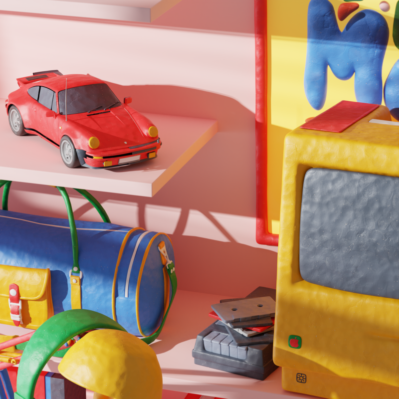 Childhood object rebuilt as a 3D clay render – Clay