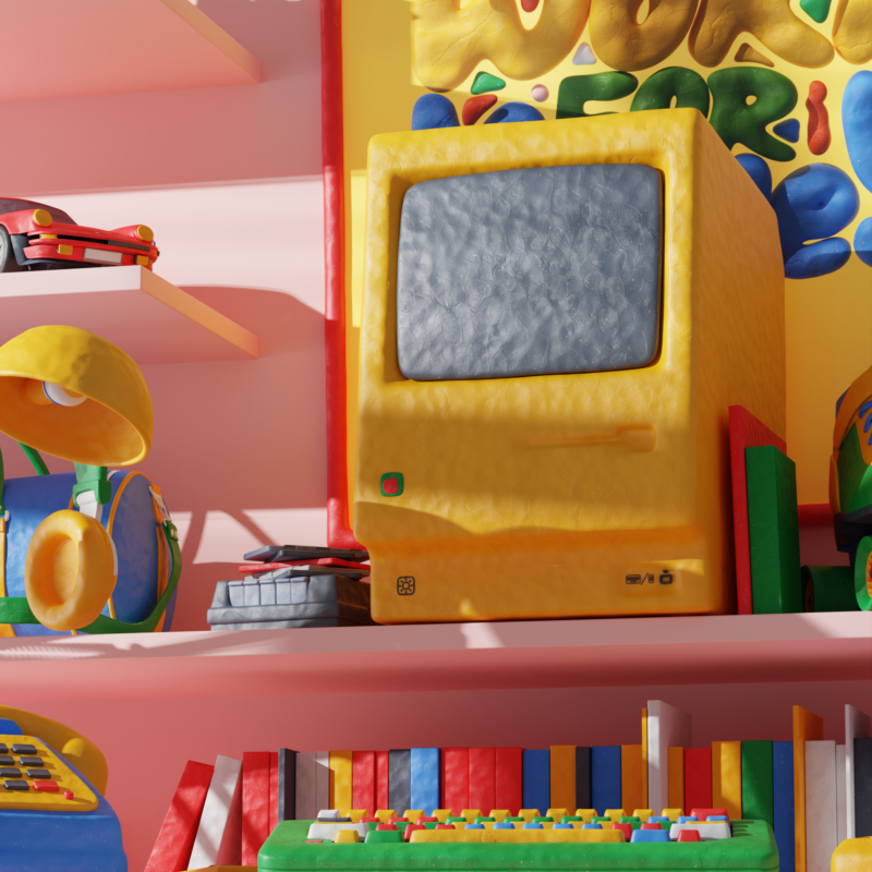 Childhood object rebuilt as a 3D clay render – Clay