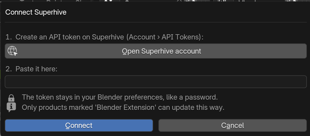 The Connect Superhive dialog in Fetch