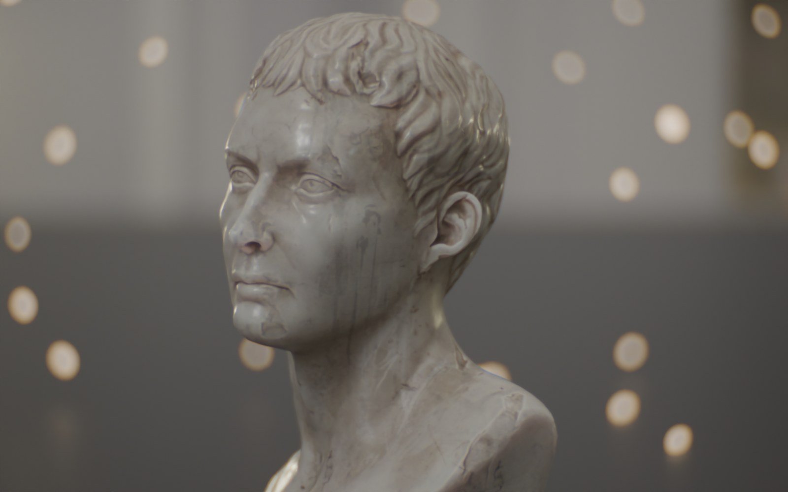 Marble bust rendered through the Oris Baltar-style 50mm T2.3 lens