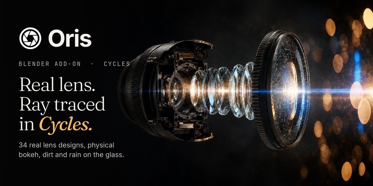 Oris – physical lens camera for Blender Cycles, cutaway cinema lens with bokeh
