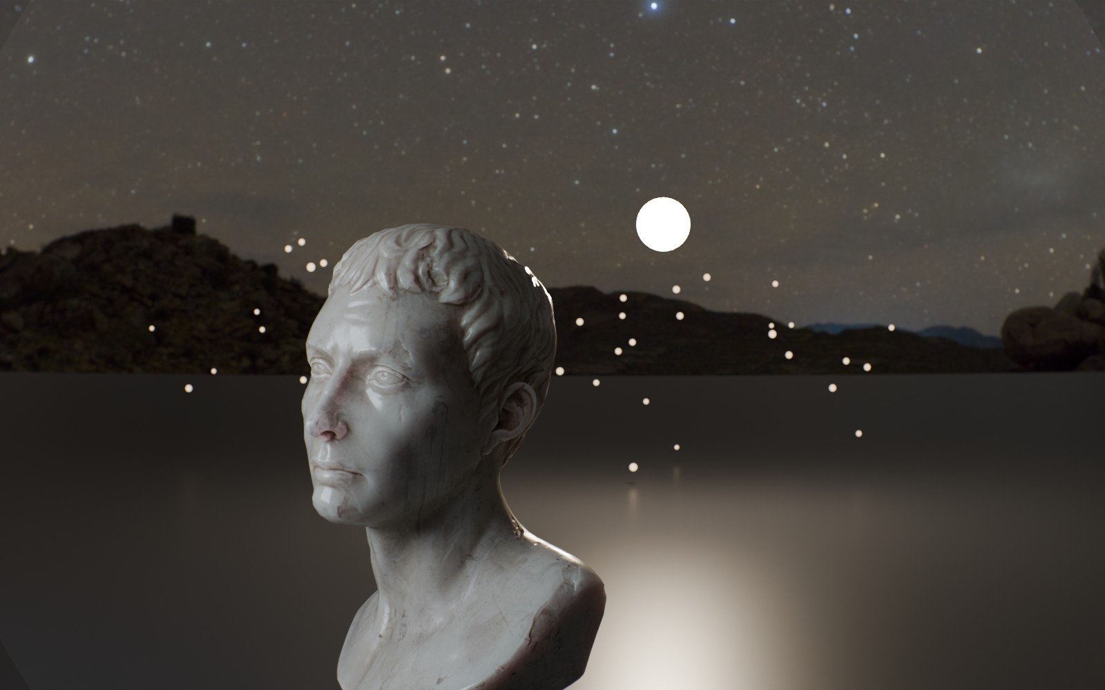 Clean Oris lens with a bright light behind a marble bust