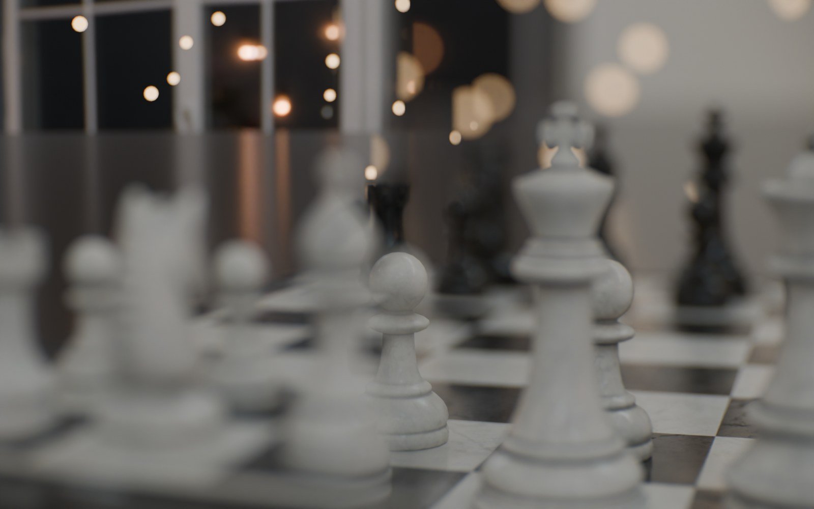Chess set with an Oris split diopter: near king and far pieces both sharp