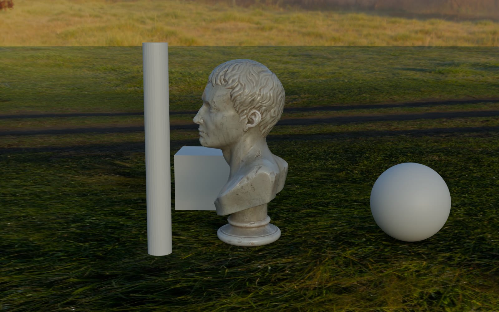 Scene lit by a clipped HDRI with almost no sun shadows