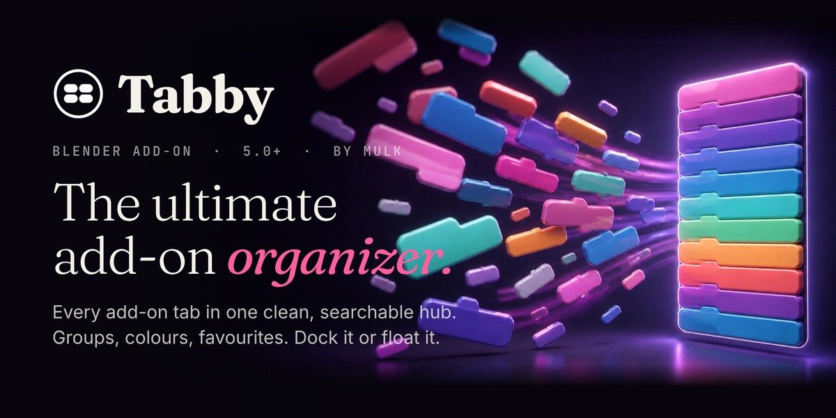 Tabby – Blender add-on organizer, colourful add-on tabs flying into one tidy panel